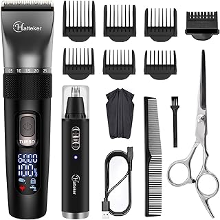 Hatteker Cordless Hair Clipper Beard Hair Trimmer Hair Cutting Kit for Men Women Kids Barber Clippers Nose Hair Trimmer IPX7 Waterproof Professional