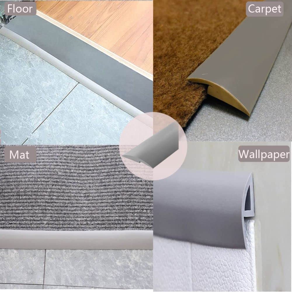 Zayejod 3 Meters Carpet Trim Strip Self Adhesive PVC Laminate Floor Door Strip Door Floor Transition Threshold Trim and Edgings Rubber Flooring Edge Strip(Grey,3mm)-6