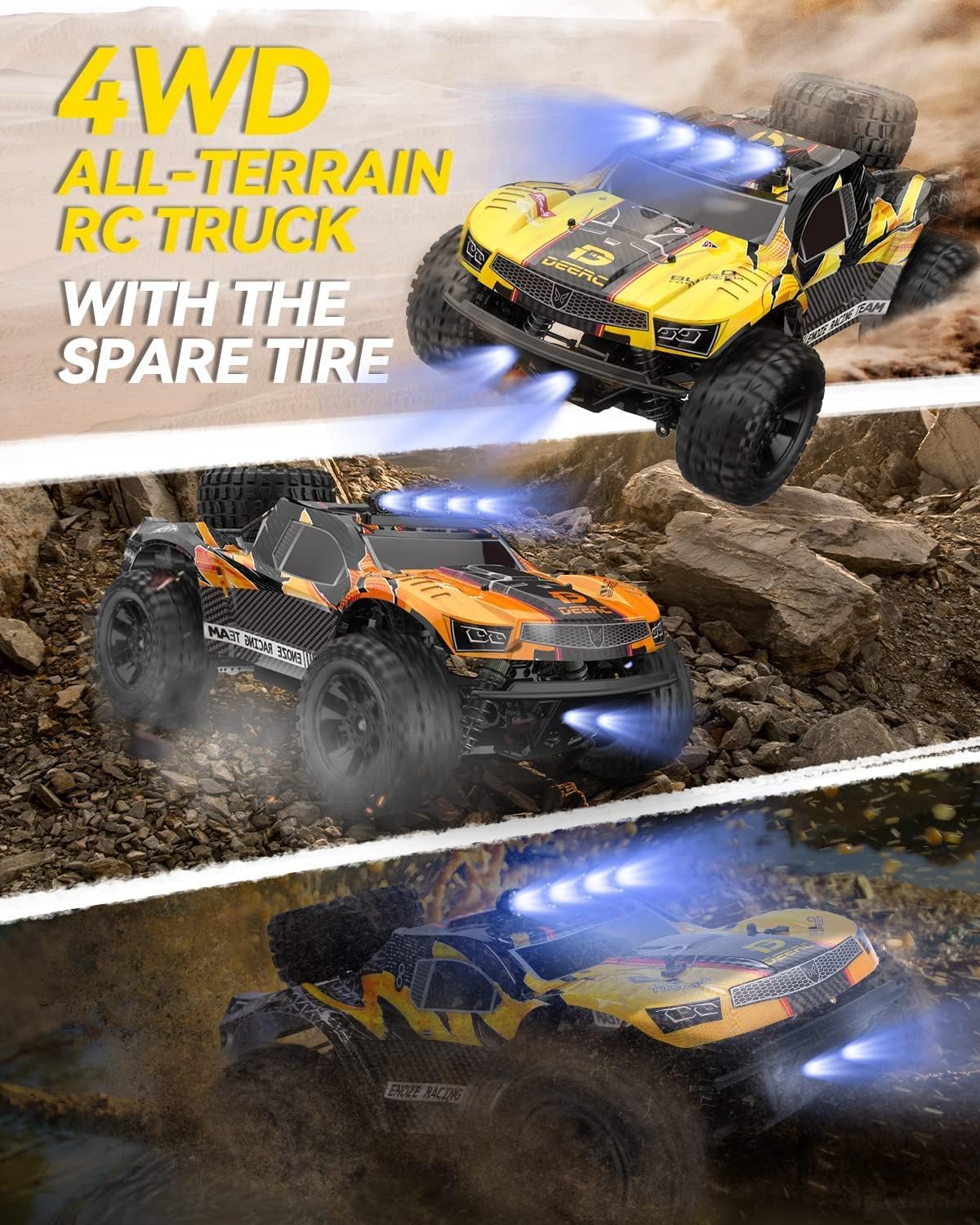 DEERC 9201E 1:10 Large Remote Control Truck with Lights, Fast Short Course RC Car, 48 km/h 4x4 Off-Road Hobby Grade Toy Monster Crawler Electric Vehicle with 2 Rechargeable Batteries for Adult Kid Boy-3