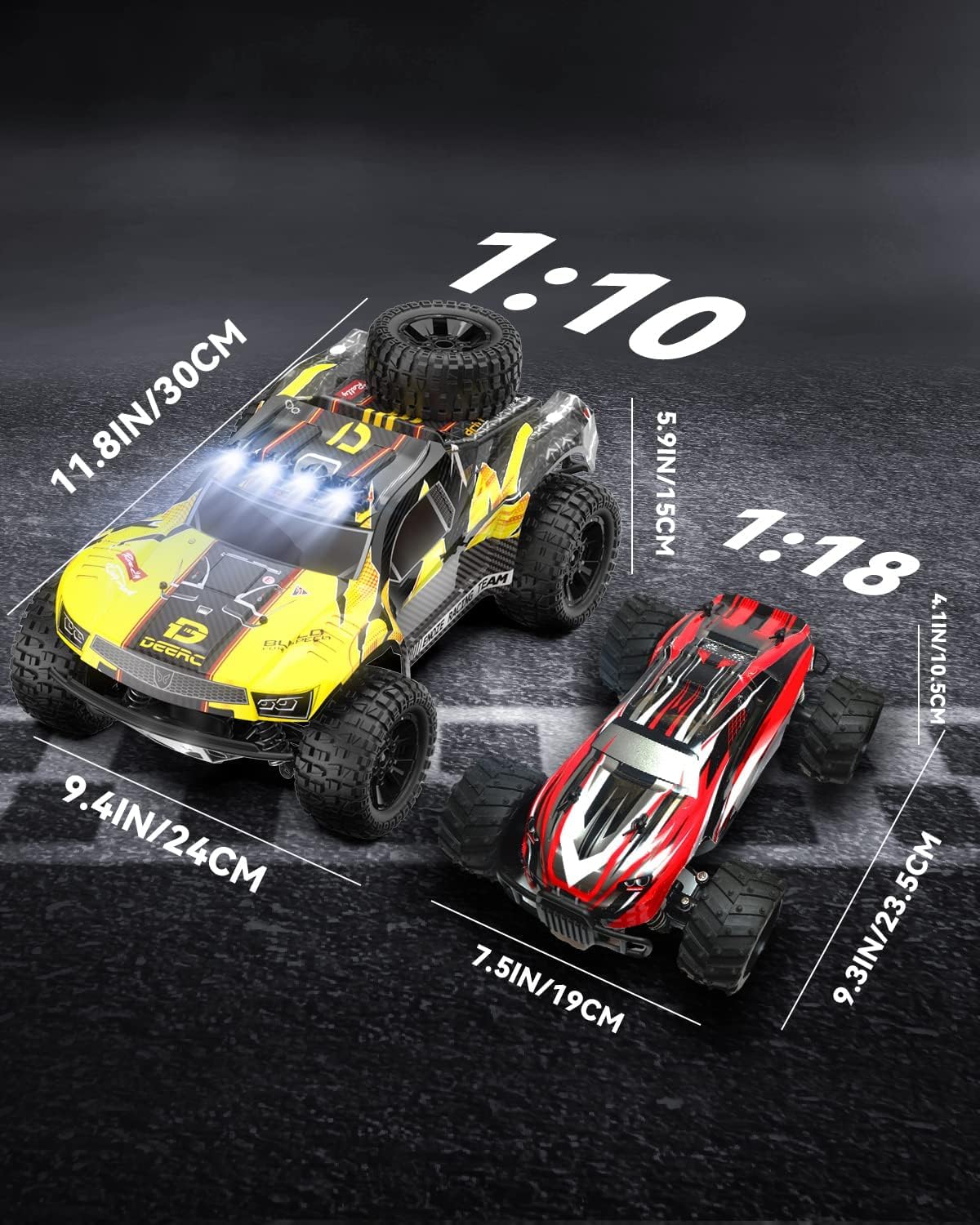 DEERC 9201E 1:10 Large Remote Control Truck with Lights, Fast Short Course RC Car, 48 km/h 4x4 Off-Road Hobby Grade Toy Monster Crawler Electric Vehicle with 2 Rechargeable Batteries for Adult Kid Boy-7