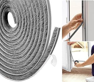 AFAXINRIE Draft Excluder, Door Draught Excluder, Window Draft Excluder, 10 Meters(L) x 9 mm(W) x 5mm(T) Self-Adhesive Brush Seal Strip Air Stopper for Sliding Doors, External Doors, Window- Grey