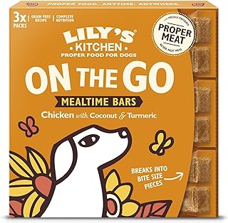 Lily's Kitchen On The Go Bar Mealtime Bar for Dogs - Natural Treat, Grain Free Treat - Chicken with Coconut & Tumeric (3 x 40g)