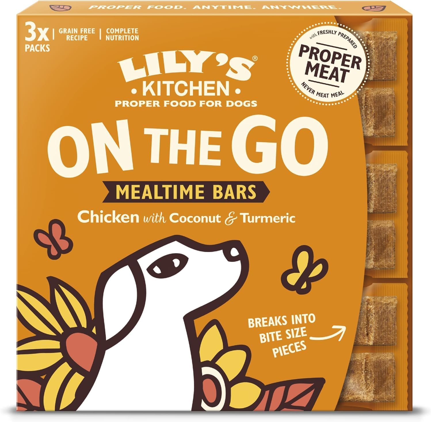 Lily's Kitchen On The Go Bar Mealtime Bar for Dogs - Natural Treat, Grain Free Treat - Chicken with Coconut & Tumeric (3 x 40g)-0