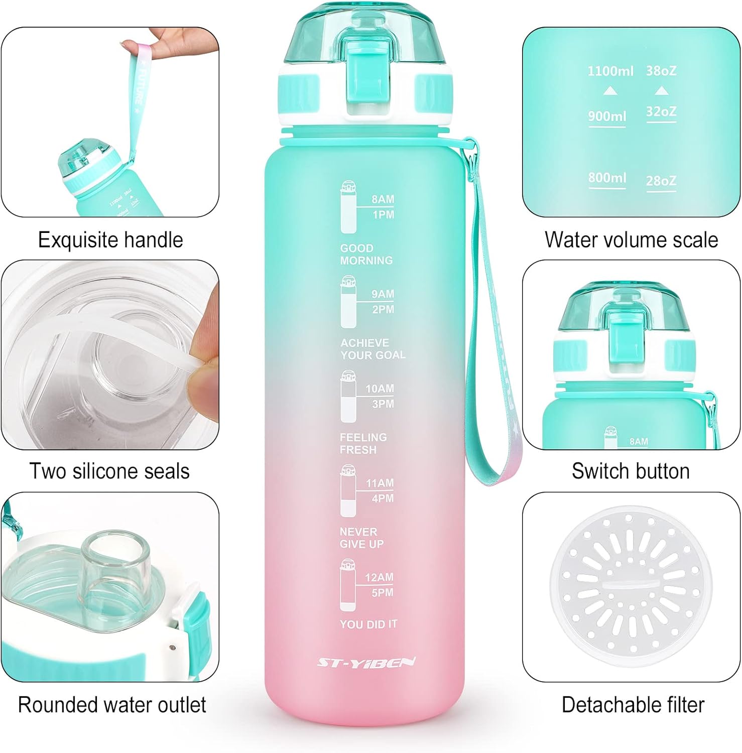 CodiCile Water Bottle Sports 1.1 Litre Water Bottle, BPA Free Drinks Bottle, 100% Leakproof Water Bottle, Sturdy and Durable Water Bottle for Sports, Fitness, Gym, Cycling, School and Office-1