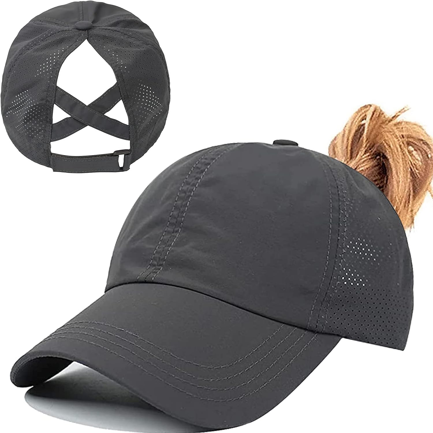 Womens Criss Cross Ponytail Baseball Cap,High Messy Bun Ponycap Quick Drying Mesh Outdoor Sports Hat with Ponytail Hole Adjustable Travel Summer Hat-0