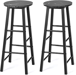 TANGZON Bar Stools Set of 2, Kitchen Counter Breakfast Barstools with 2-Tier Footrests, Metal Legs Wooden Seat Round High Stools for Home, Pub, Living Room & Lounge (Black)