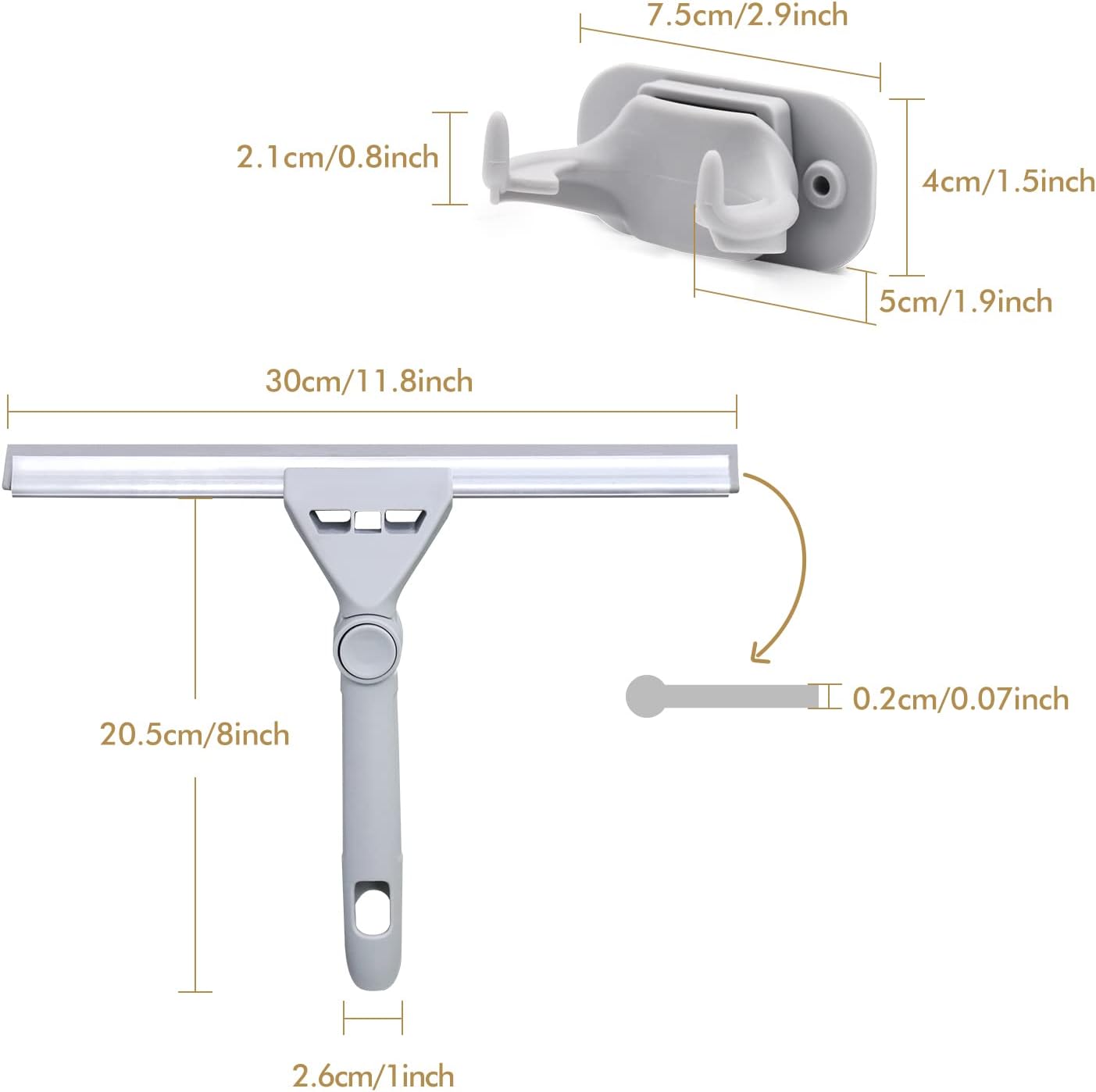 DrDirt 30CM Shower Squeegee for Glass Doors with Hook - Streak-Free Wiping for Bathroom, Kitchen, Toilet, Car & More-2