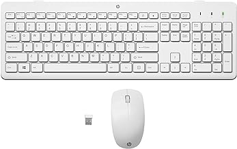 HP 230 Wireless Mouse and Keyboard Combo, quiet and comfortable keystrokes, Number Pad, QWERTY UK Layout, 1600 DPI Optical Mouse Sensor, 2.4GHz Wireless USB dongle included, White