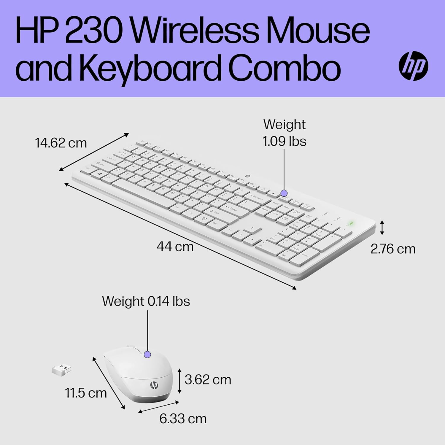 HP 230 Wireless Mouse and Keyboard Combo, quiet and comfortable keystrokes, Number Pad, QWERTY UK Layout, 1600 DPI Optical Mouse Sensor, 2.4GHz Wireless USB dongle included, White-1