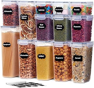 Lifewit 13pcs Airtight Food Storage Containers with Universal Lids, Plastic Cereal Storage Containers with Labels Marker for Flour Sugar Dry Food in Kitchen Pantry Cabinet Organization, BPA Free