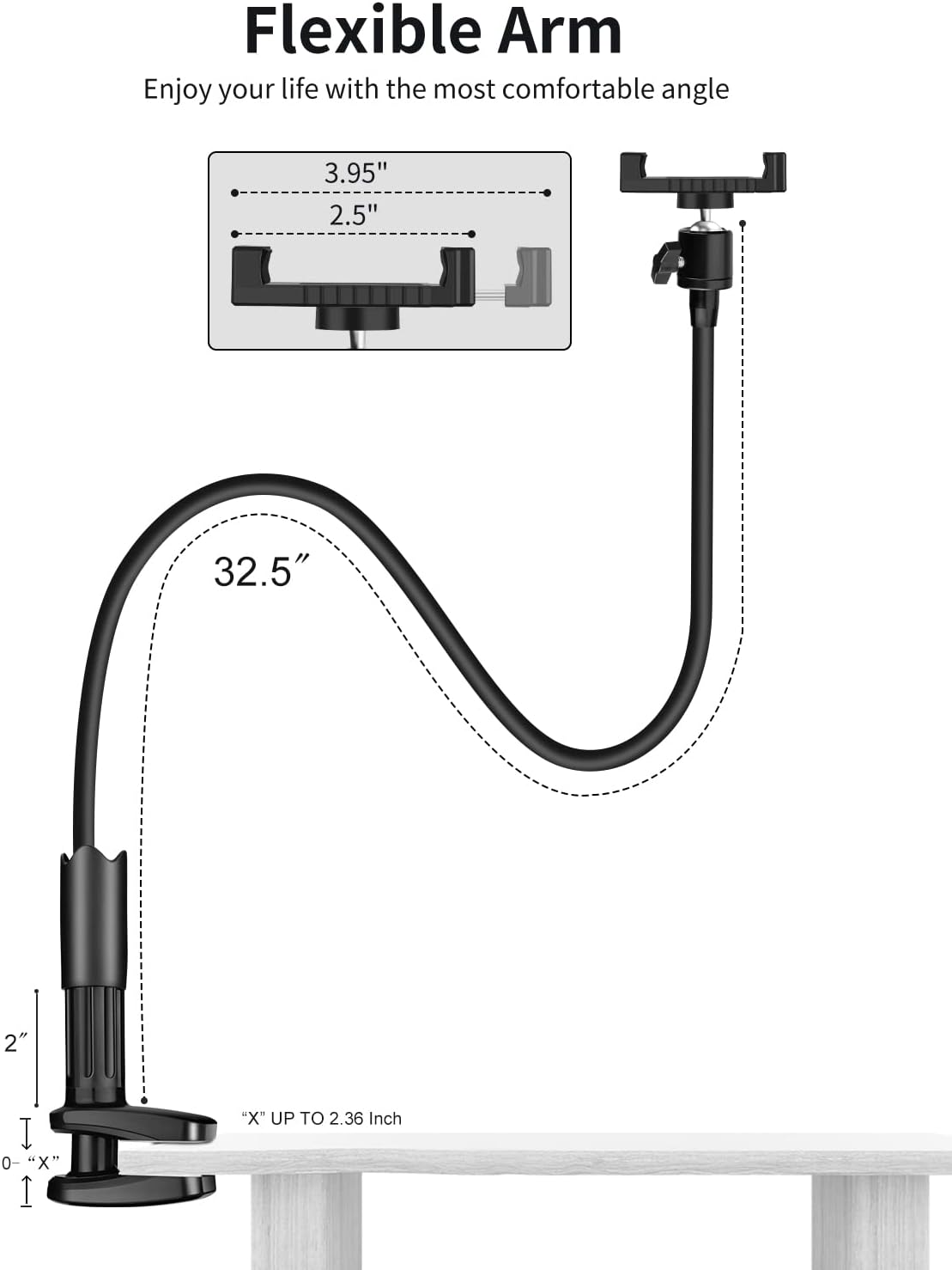 AFAXINRIE Gooseneck Phone Holder Bedstand & Desk Mounts, Overhead Phone Mount, Phone Stand for Filming, Tabletop Tripod for Cookie Decorating, Recording or Watching Video TikTok Blog Crafting Drawing-2