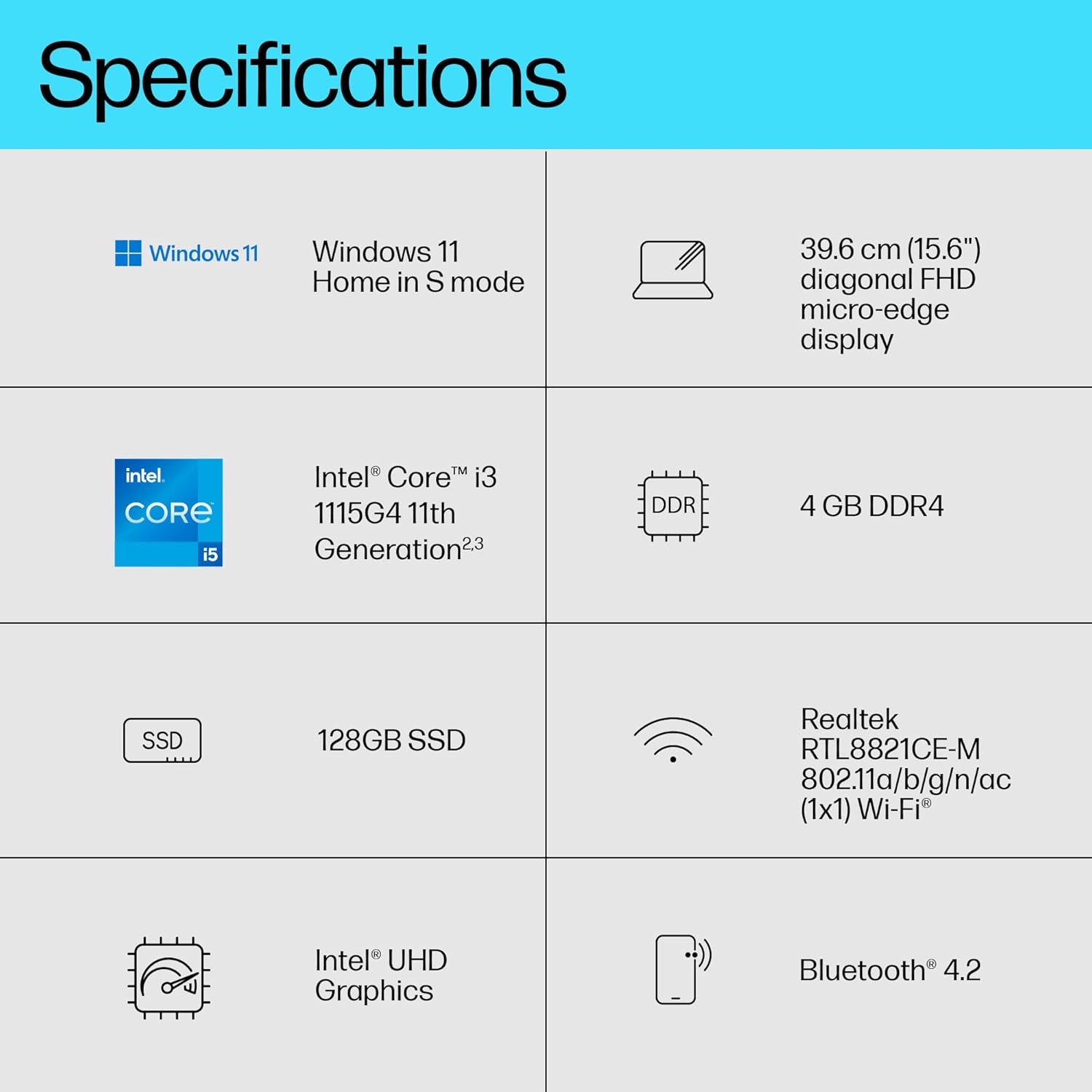 HP 15" Full HD Laptop 15s-fq2039na, Intel Core i3, 4GB RAM, 128 GB SSD, Windows 11, Full Size Keyboard, Micro Edge Display, Anti-Glare - Silver-6