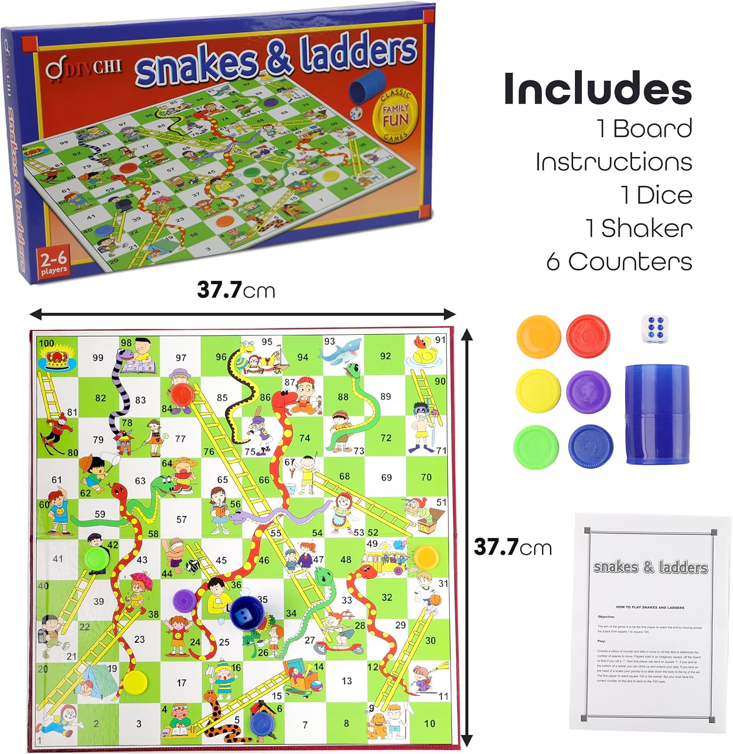 DIVCHI Traditional Snakes and Ladders Board Game for Kids & Adults For 2-6 players Suitable For Years 3+-4