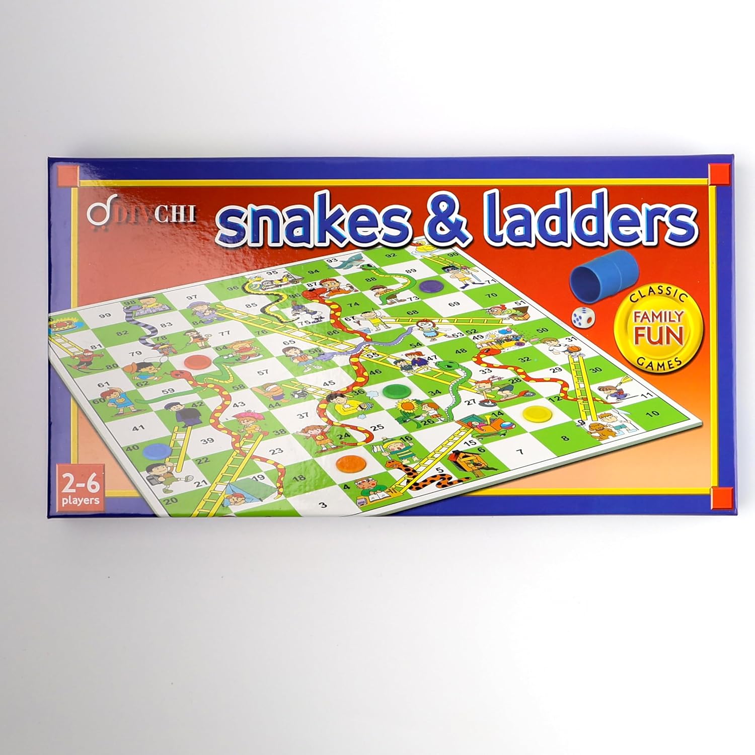 DIVCHI Traditional Snakes and Ladders Board Game for Kids & Adults For 2-6 players Suitable For Years 3+-7