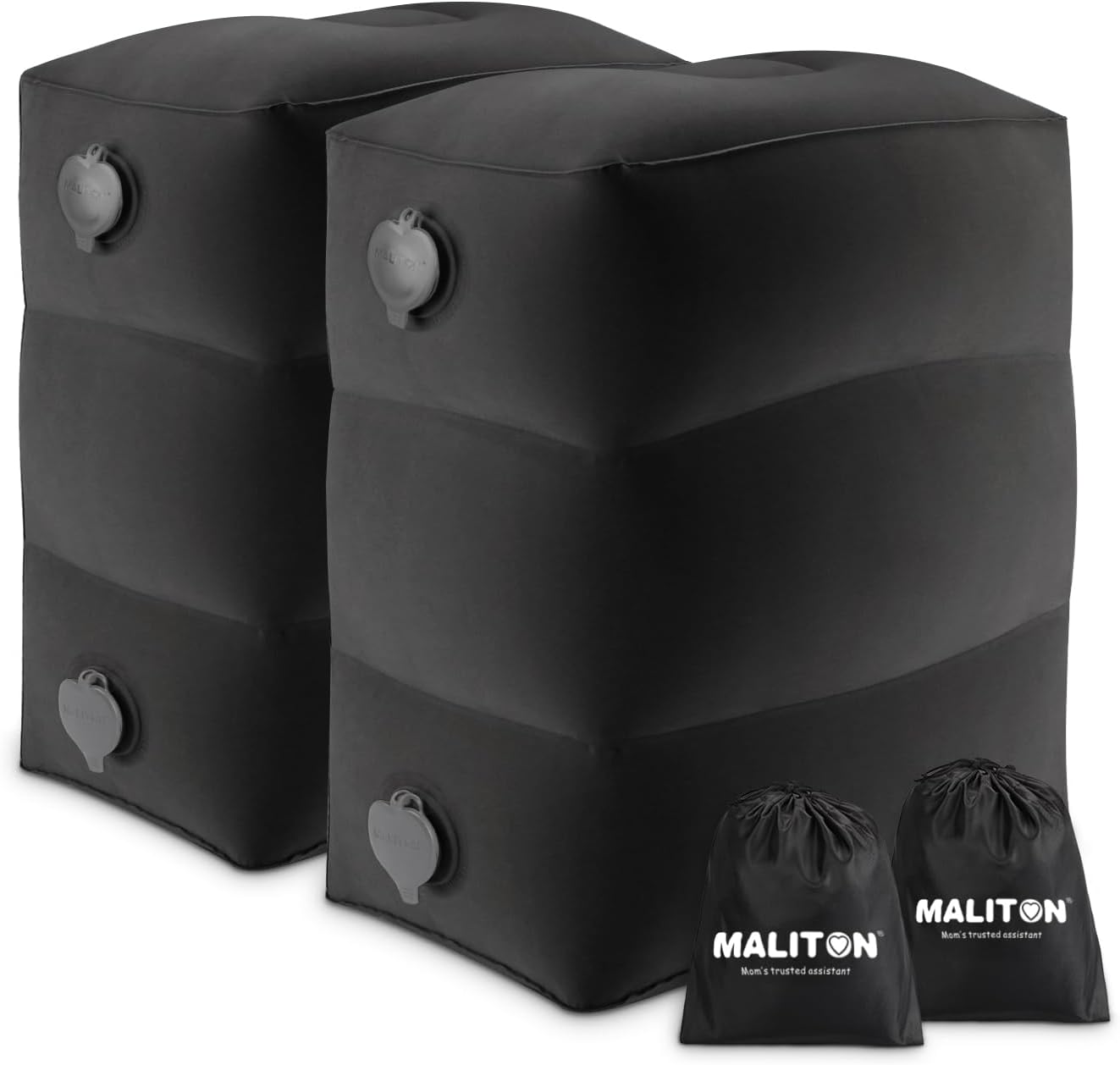 Maliton Airplane Footrest, Inflatable Foot Rest for Kids, Adjustable Height Travel Pillow On Airplanes, Cars, Travel, Office, Toddler Airplane Travel Essentials (Black, 2 Pack)-0