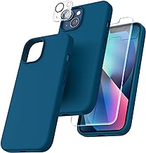 TOCOL 5 in 1 for iPhone 13 Case 6.1 Inch, with 2 Pack Tempered Screen Protector + 2 Pack Camera Lens Protector, Liquid Silicone Slim Shockproof Cover [Anti-Scratch] [Drop Protection], Midnight Blue