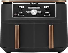 Ninja Foodi MAX Dual Zone Air Fryer, Amazon Exclusive, Tongs, 2 Drawers, 9.5L, 6-in-1, Use No Oil, Air Fry, Max Crisp, Roast, Bake, 8 Portions, Nonstick Dishwasher Safe Baskets, Copper/Black AF400UKCP