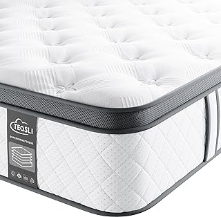 TeQsli 4FT6 Double Mattress 10 Inch Gel Memory Foam Pocket Spring Hybrid Mattress, Medium Firm Orthopedic Mattress Back Pain Relief - Edge Support & OEKO-TEX Certified Mattress 135x190x25cm