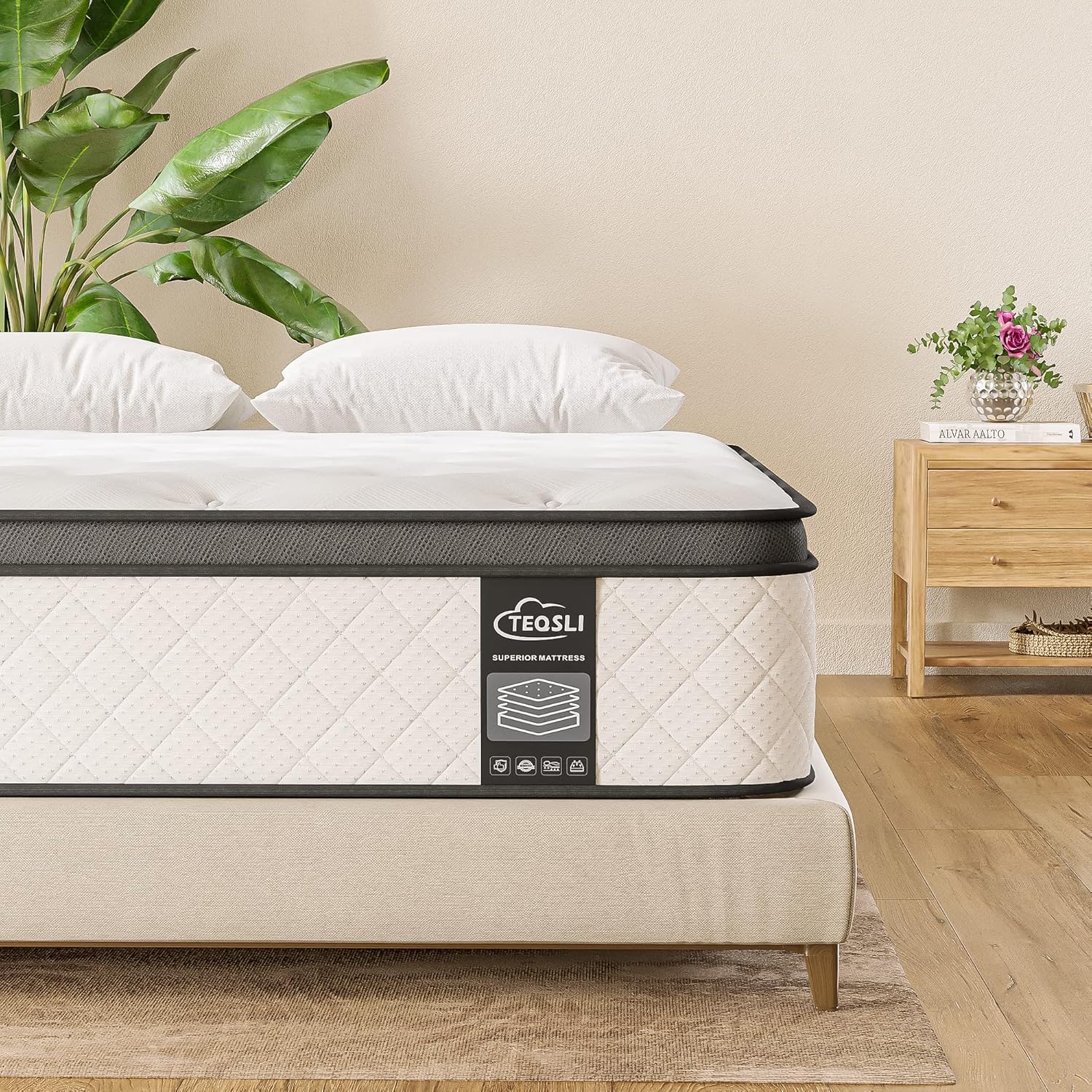 TeQsli 4FT6 Double Mattress 10 Inch Gel Memory Foam Pocket Spring Hybrid Mattress, Medium Firm Orthopedic Mattress Back Pain Relief - Edge Support & OEKO-TEX Certified Mattress 135x190x25cm-7