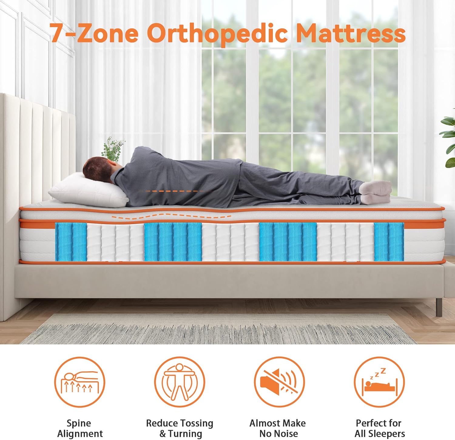 TeQsli Double Mattress 4FT6, 10 Inch Gel Memory Foam 7 Zone Orthopedic Double Mattress Pocket Sprungs Wave Memory Foam Hybrid Mattress, Medium Firm Motion Isolation Mattress 135x190x25 cm-3