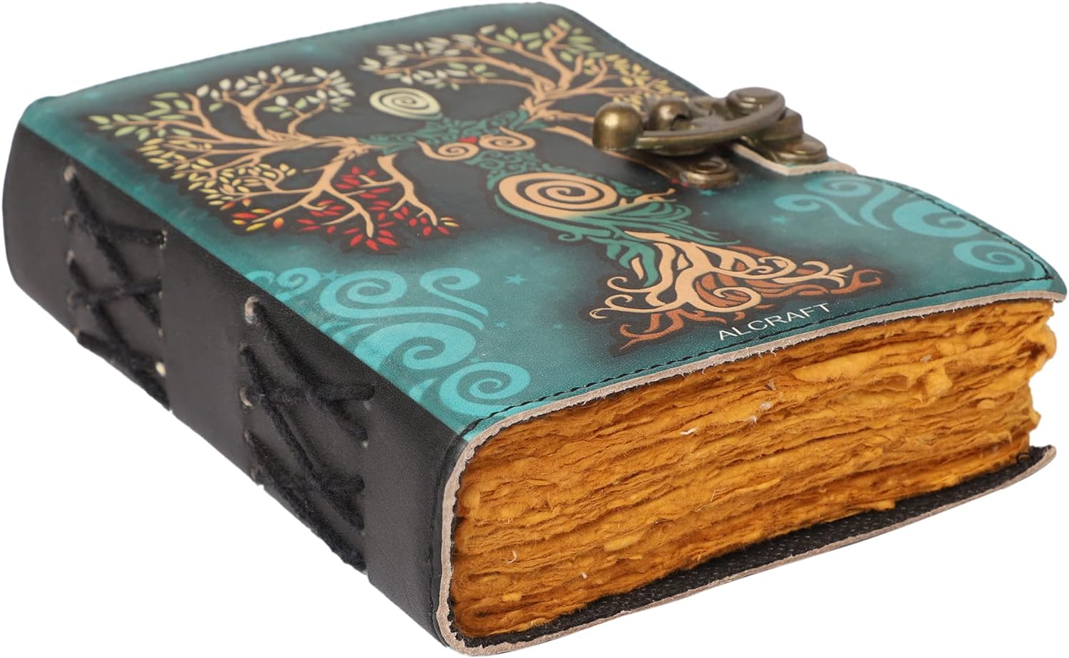 ALCRAFT Blank Spell Book of Shadows Journal with Lock Clasp Antique Handmade Deckle Edge Vintage Paper Leather Bound Journal for Women and Men |Travel Notebook for Writing-0