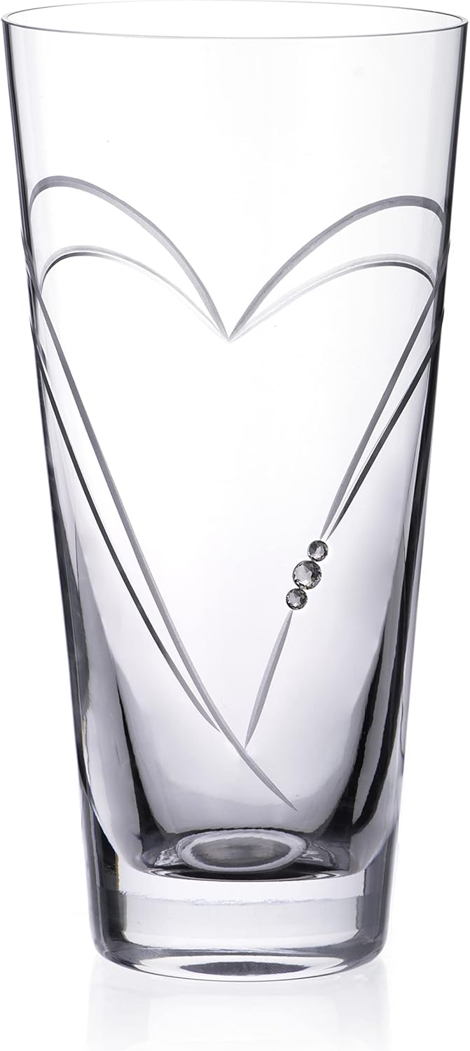 DIAMANTE Heart in Heart hand cut crystal vase with Swarovski crystals - 20cm-0