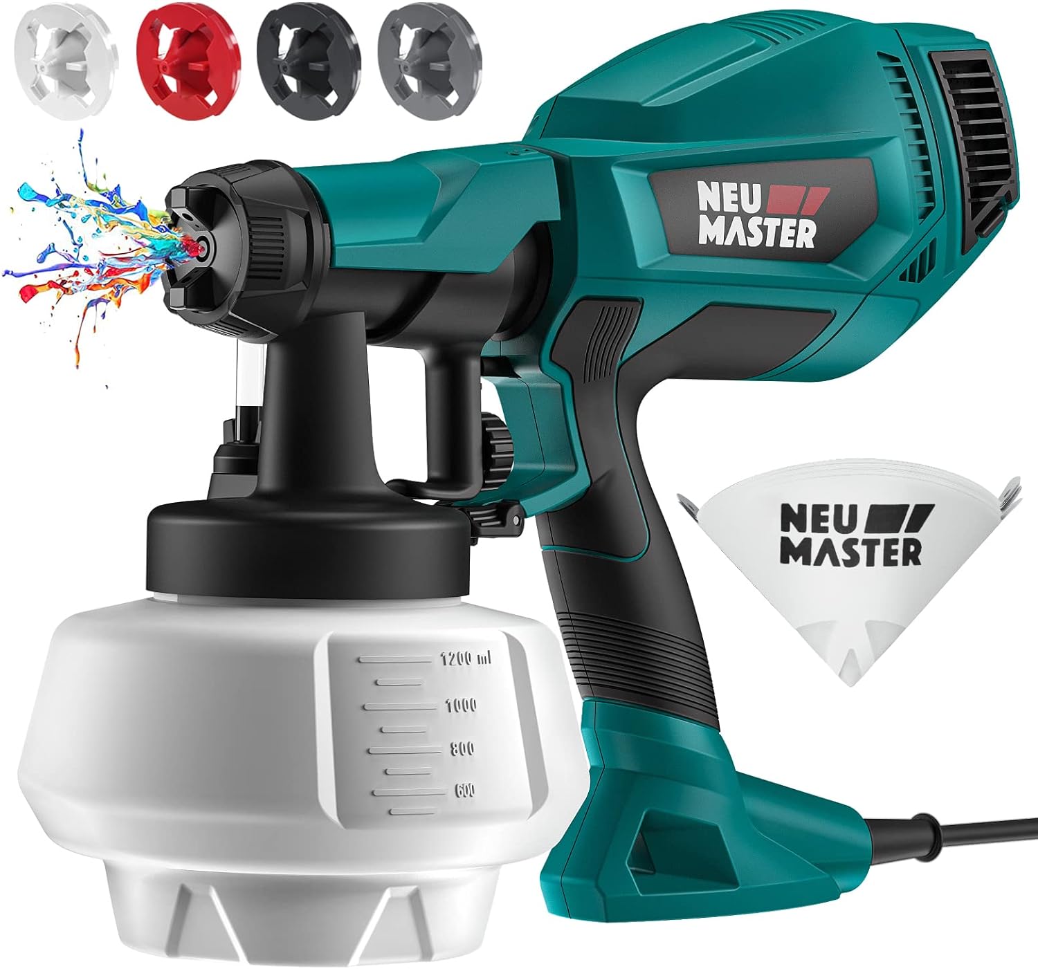 NEU MASTER Upgraded Paint Sprayer - Fence Paint Sprayer,[500W/1200ml/4 Nozzles/3 Patterns] HVLP Electric Spray Gun for Home Interior and Exterior, Cabinets, House, Fence, Ceiling-0