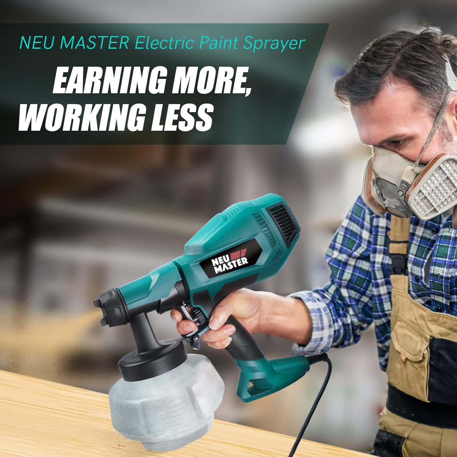 NEU MASTER Upgraded Paint Sprayer - Fence Paint Sprayer,[500W/1200ml/4 Nozzles/3 Patterns] HVLP Electric Spray Gun for Home Interior and Exterior, Cabinets, House, Fence, Ceiling-6