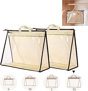 2PCS Dust Bags for Handbags Clear Purse Storage Organizer Non-Woven Hanging Bag Closet with Zipper and Handle (X-Large, Cream Color)