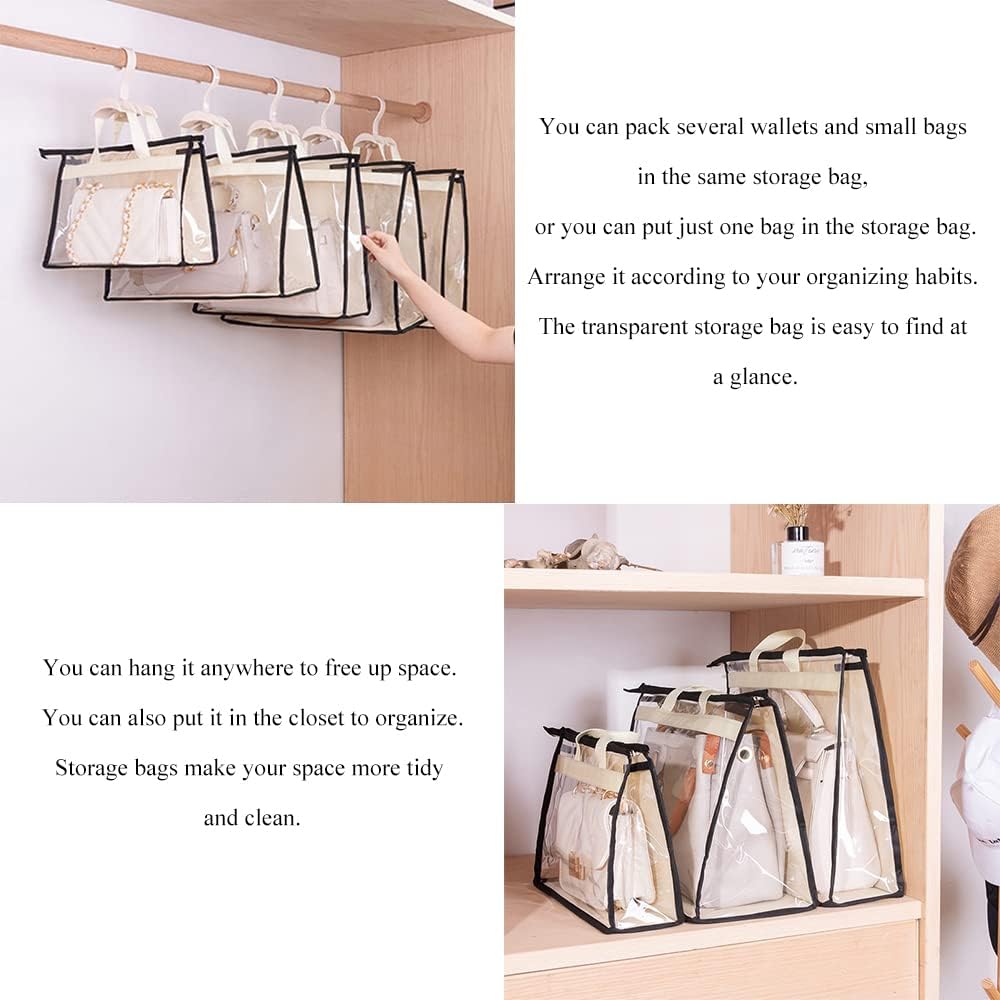 2PCS Dust Bags for Handbags Clear Purse Storage Organizer Non-Woven Hanging Bag Closet with Zipper and Handle (X-Large, Cream Color)-3