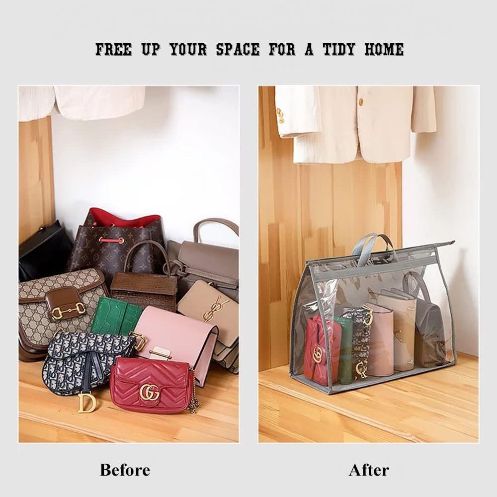 2PCS Dust Bags for Handbags Clear Purse Storage Organizer Non-Woven Hanging Bag Closet with Zipper and Handle (X-Large, Cream Color)-4