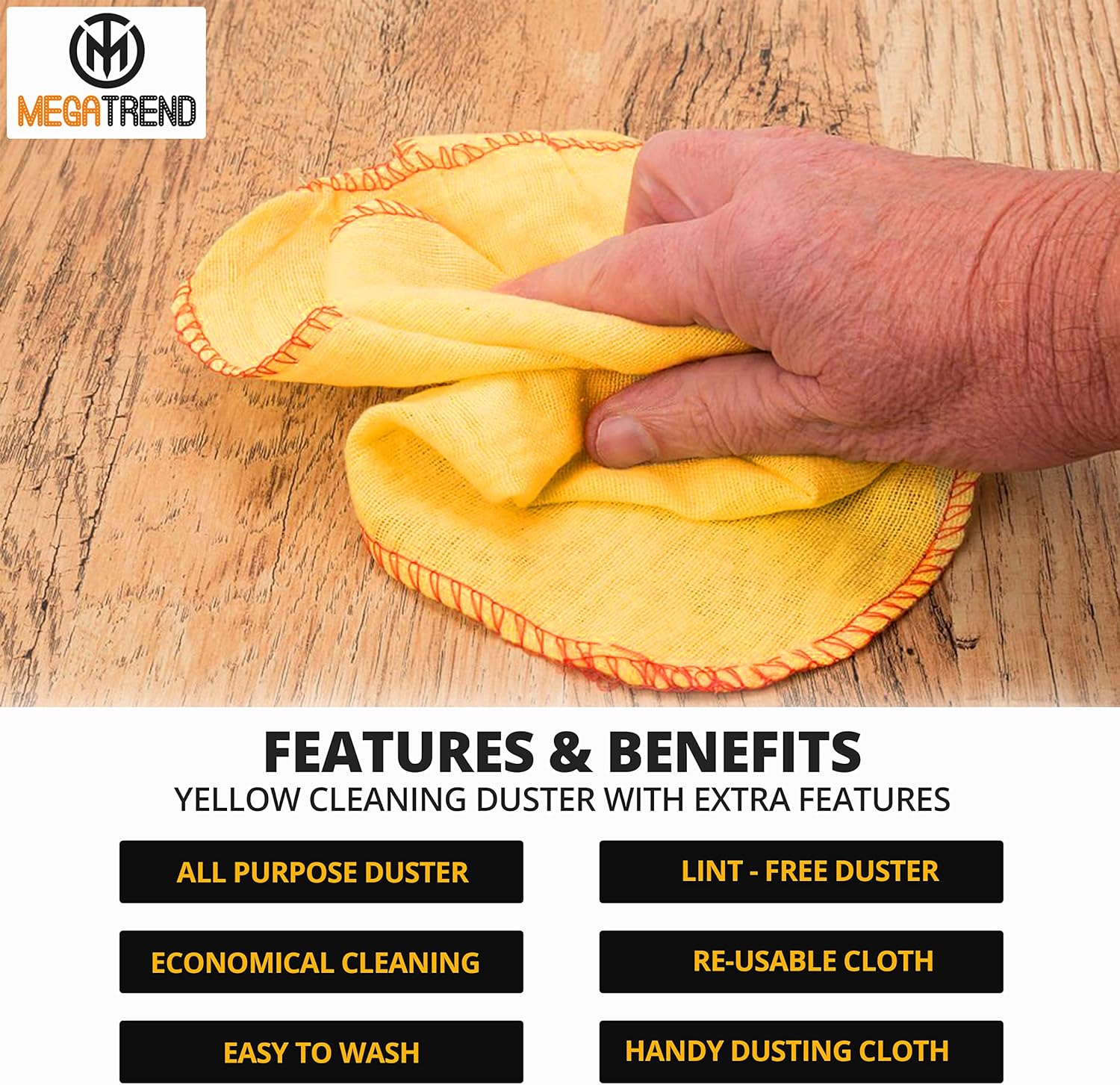 Jumbo Yellow Dusters for Cleaning - Pack of 24 Cleaning Cloth - 100% Cotton Heavy Duty Dusting and Polishing Cloth - Multi Surface Soft Cleaning Duster for Car, Window & Kitchen - 35x45 cm || 14"x18"-2