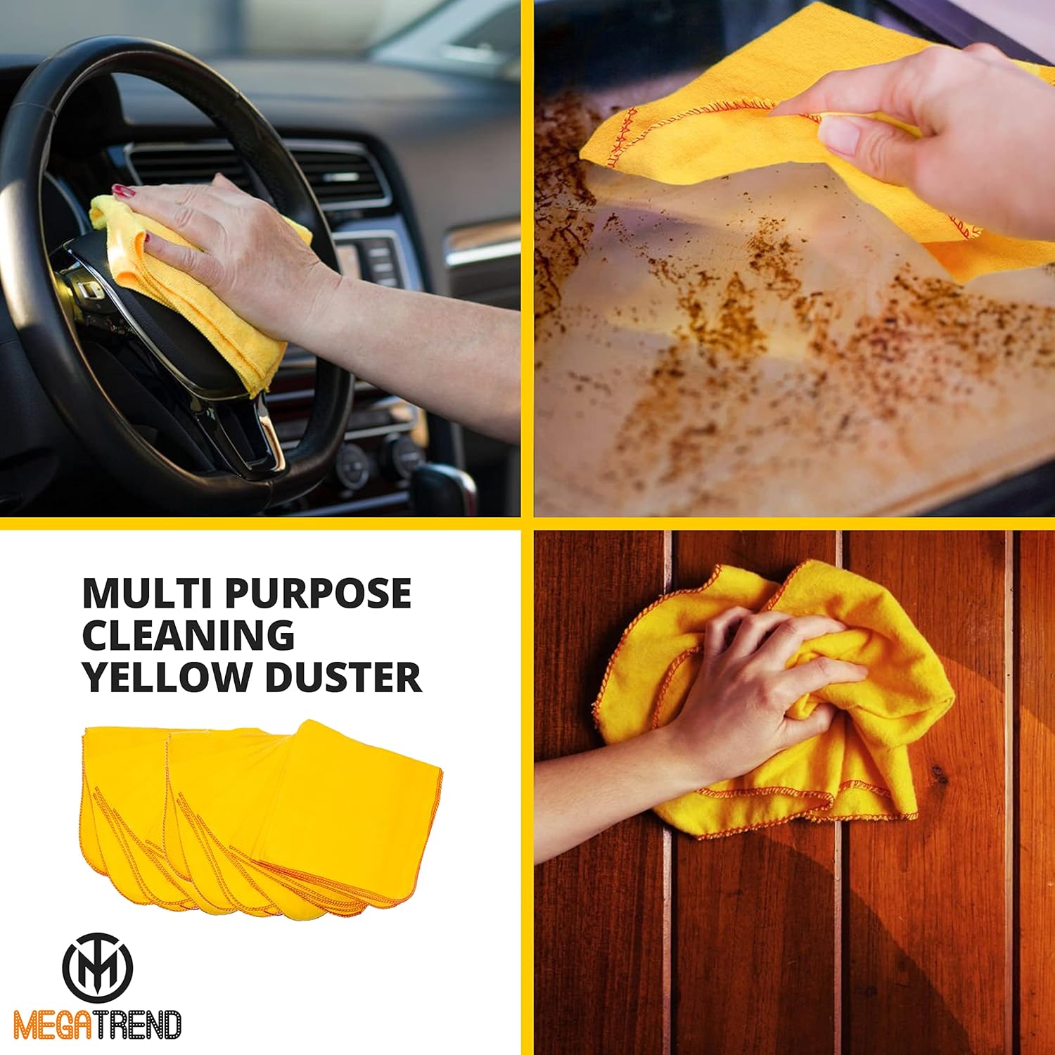 Jumbo Yellow Dusters for Cleaning - Pack of 24 Cleaning Cloth - 100% Cotton Heavy Duty Dusting and Polishing Cloth - Multi Surface Soft Cleaning Duster for Car, Window & Kitchen - 35x45 cm || 14"x18"-6