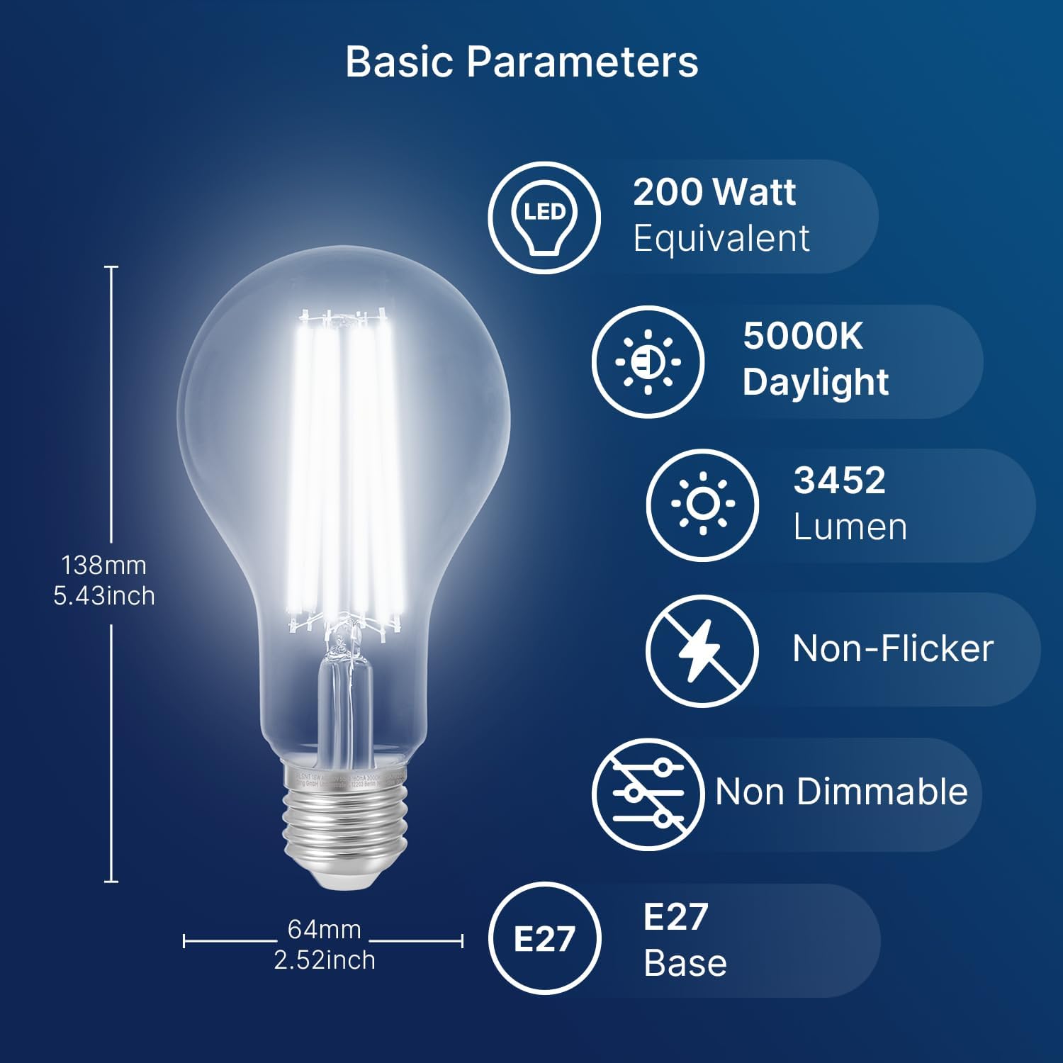 FLSNT E27 Screw Bulb 200W Equivalent, 3452LM Ultra Bright LED Daylight Bulbs, 18W A70 LED Edison Screw Bulb, 5000K Daylight, Non-Dimmable, Pack of 2-1