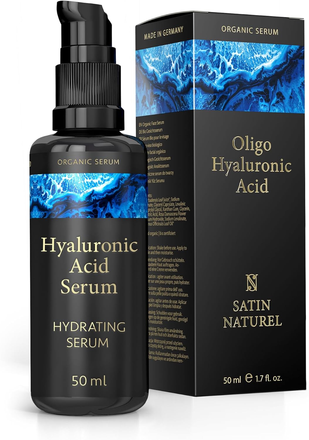 Oligo Hyaluronic Acid Serum for Face 50ml, Face Serum Skincare for a Rejuvenated Skin - Collagen Serum for Face with Organic Aloe Vera for Sensitive Skin - Vegan Skin Care by Satin Naturel-0