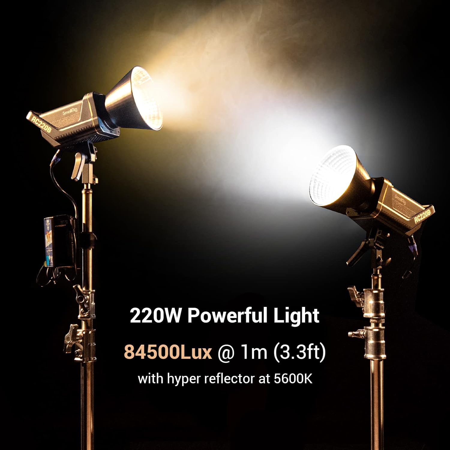 SMALLRIG RC 220B 220W Bi-Color COB Video Light, 2700K-6500K 84500Lux Continuous Output Light with 9 Lighting Effects, CRI 95+ Bowens Mount Light with 2 Power Supply Methods App Control – 3622-2