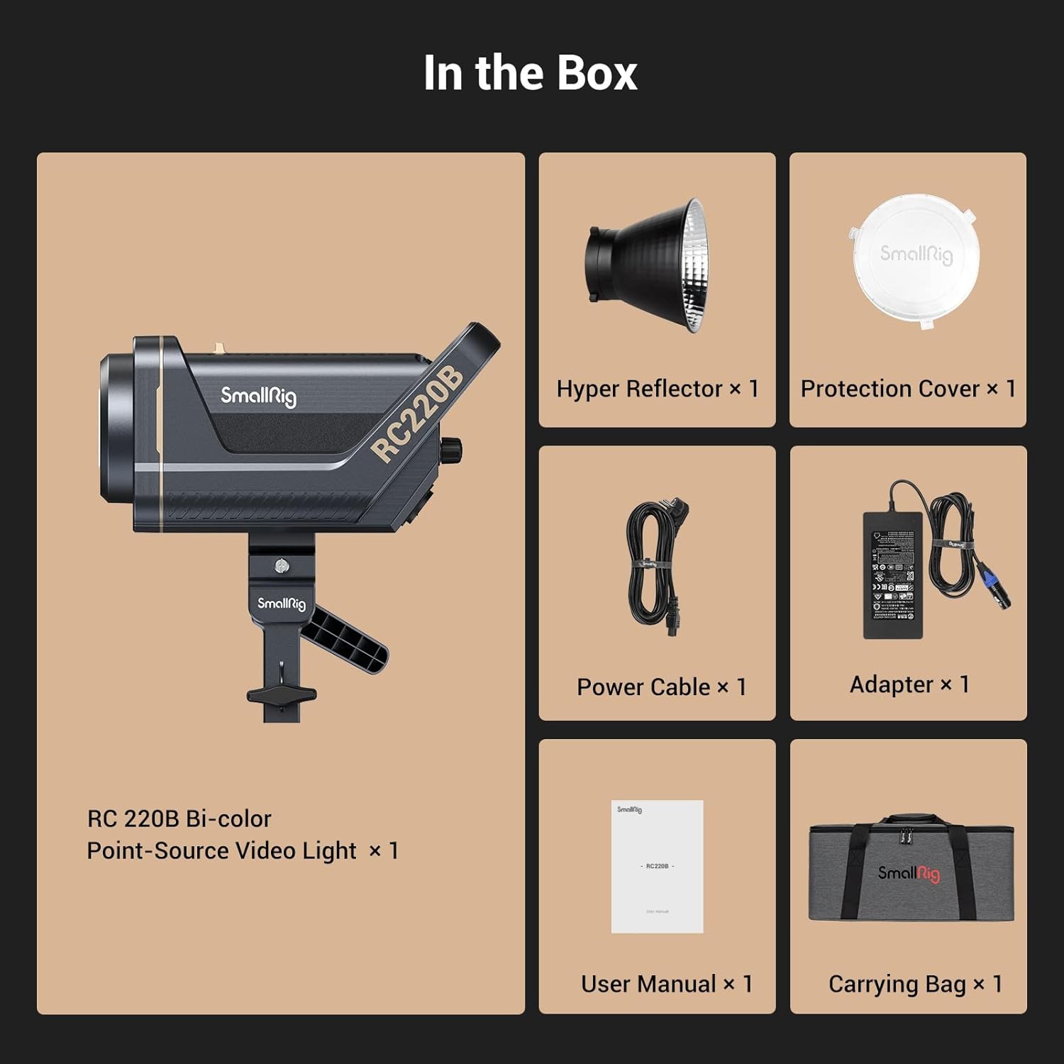 SMALLRIG RC 220B 220W Bi-Color COB Video Light, 2700K-6500K 84500Lux Continuous Output Light with 9 Lighting Effects, CRI 95+ Bowens Mount Light with 2 Power Supply Methods App Control – 3622-6