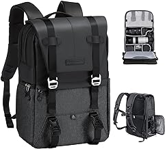 K&F Concept 20L Camera Backpack for Photographers Large Capacity PU Leather Camera Bags with Raincover, 15.6 Inch Laptop Compartment for Camera Drone Bags