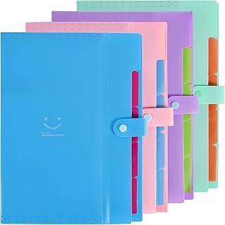 ASAB A4 Plastic Folders Ring Binder Punched Pocket Assorted Colours for Home Office School Stationary Travel Paperwork Plastic Document Files Popper Wallets with 5 Pockets Snap Closure Pack of 4