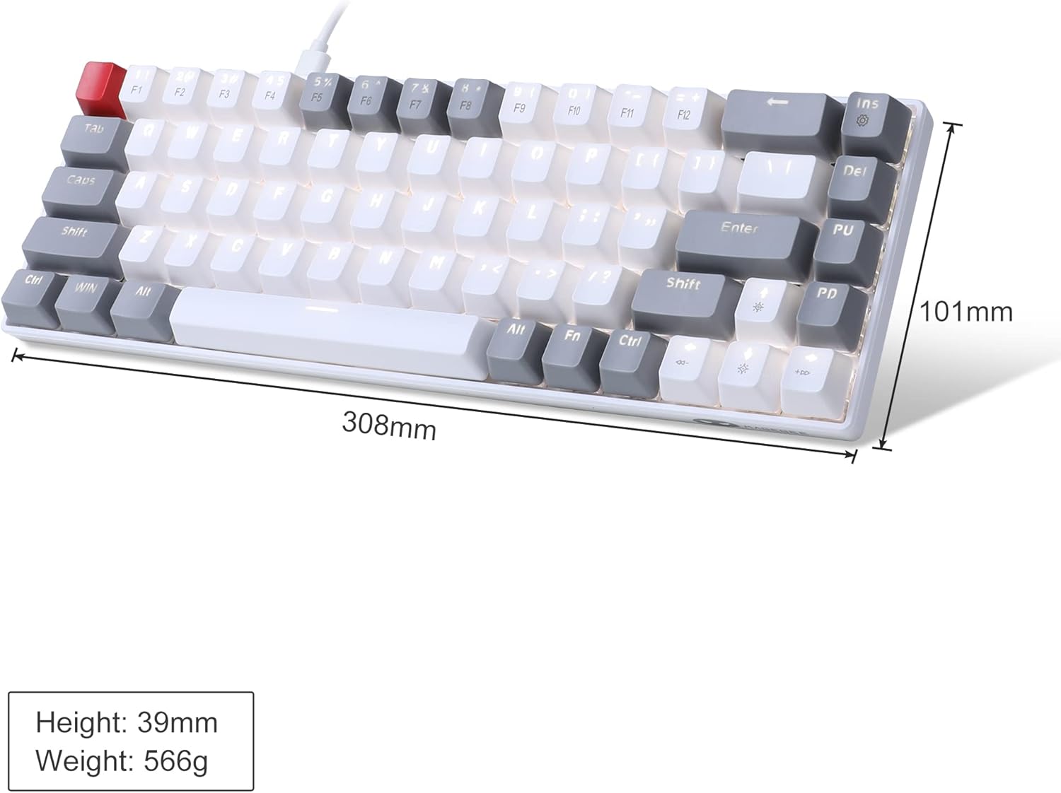 MageGee Portable 60% Gaming Mechanical Keyboard, Minimalist MK-Box Ice Blue Backlit Compact 68 Keys Wired Office Keyboard with Red Switch for Windows Laptop PC Mac Convenient(Gray & White)-5