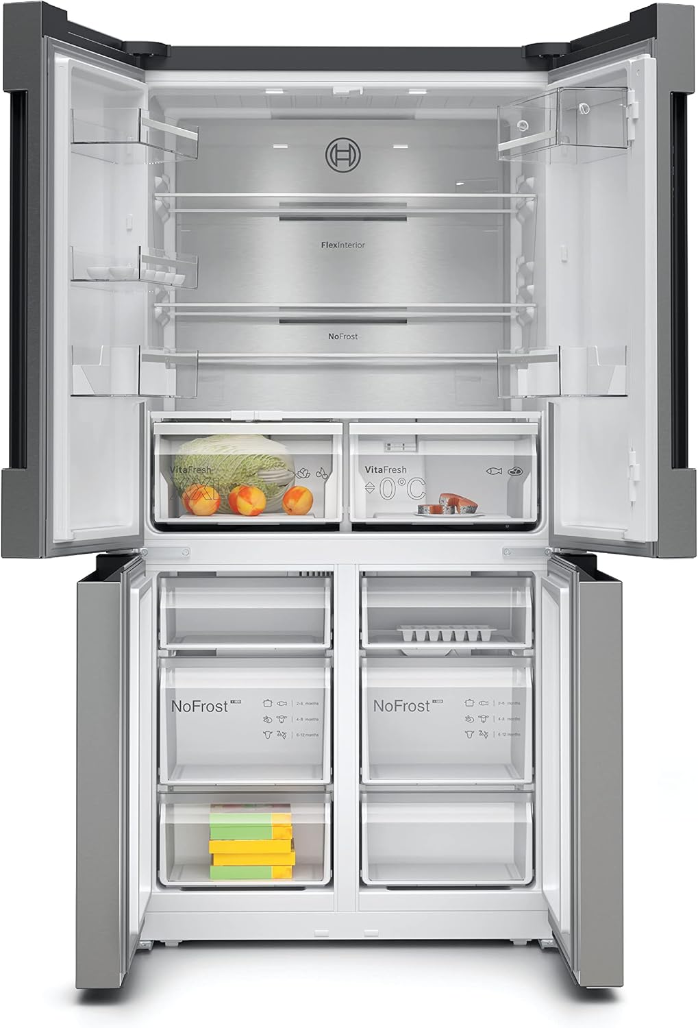 Bosch Home & Kitchen Appliances KFN96APEAG French Door Fridge Freezer with XXL Capacity, NoFrost, HomeConnect, VitaFresh XXL Pro 0C, 183 x 91 cm, Silver, Freestanding, Serie 6-1