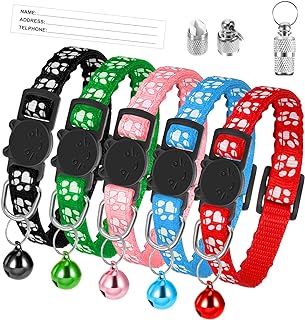 AKlamater 5Pcs Cat Collars with Bells Adjustable Kitten Collar Quick Release Safety Collar with Anti-lost Tags for Cats, Kitten, Small Pet