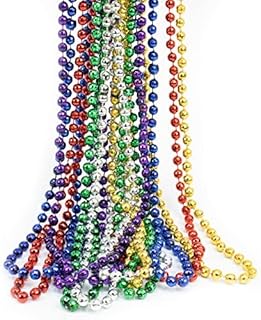 GIFTEXPRESS 12 pack of 33" Mardi Gras Beads Necklace, Assorted Metallic Colors Disco Ball Beaded Necklaces, Mardi Gras Throws, St Patrick's Day Beads, Party Beads Costume Necklaces