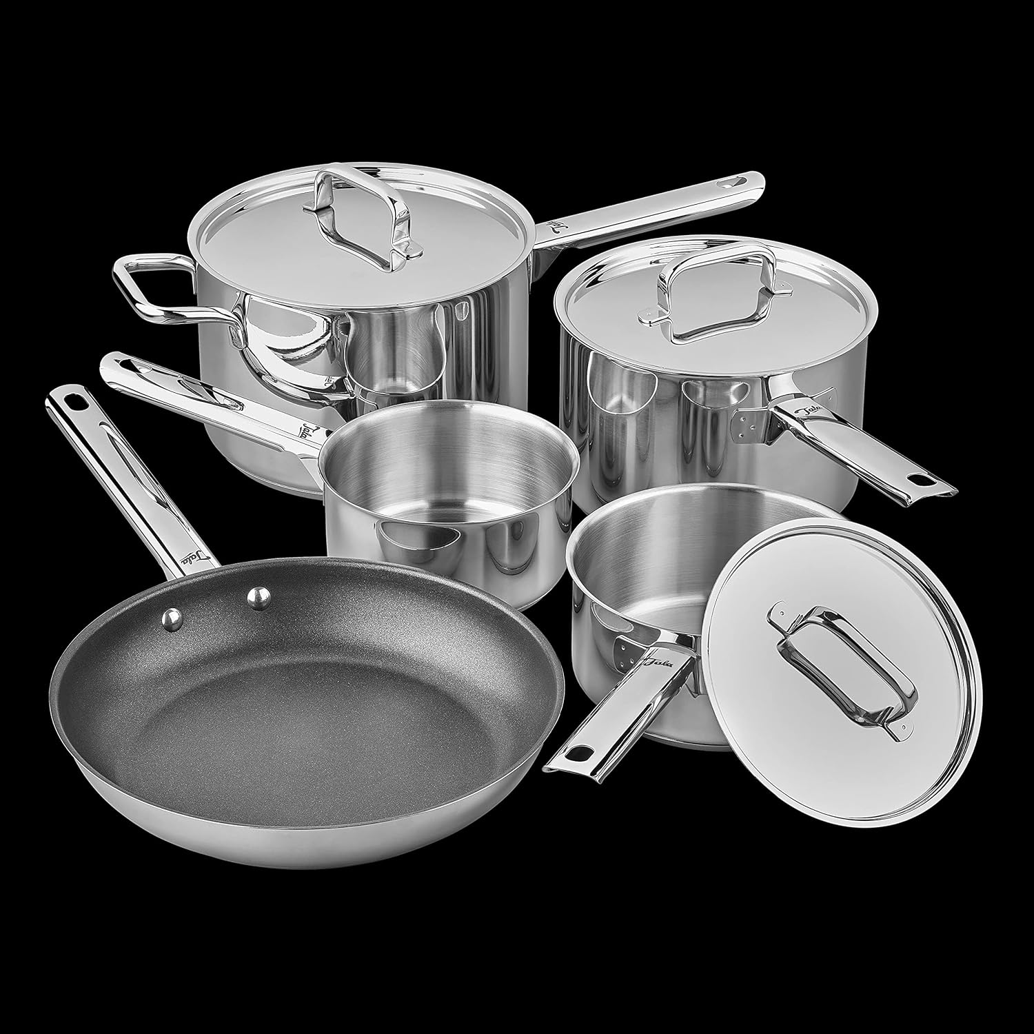 Tala Performance 5 Piece Stainless Steel Cookware Set, Saucepans with Stainless Steel lids, 16, 18cm deep and 20cm deep with Helper Handle, Milk pan, Non-Stick Fry Pan, Polished Mirror Shine Finish-3