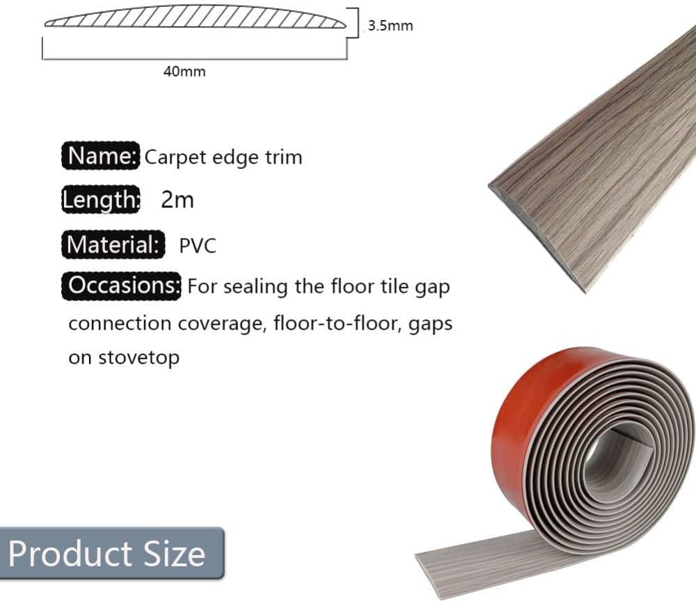 2M PVC Floor Transition Strip Laminate Floor Cover Strips Self Adhesive PVC Floor Door Divider Strip Flat Laminate Profile Flooring Edge Trim Joining Strip Door Bar(4cm,Grey Wood Grain)-1