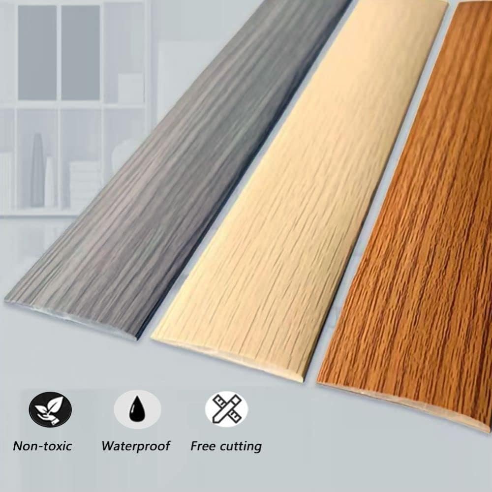 2M PVC Floor Transition Strip Laminate Floor Cover Strips Self Adhesive PVC Floor Door Divider Strip Flat Laminate Profile Flooring Edge Trim Joining Strip Door Bar(4cm,Grey Wood Grain)-4