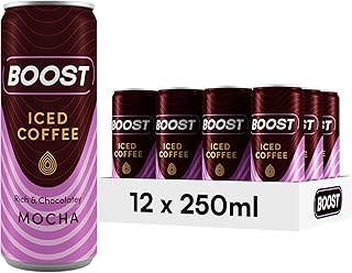 Boost Iced Coffee Mocha, 12 x 250 ml, Ready-To-Drink Cold Brew Coffee Drink, The Perfect Caffeine Boost, A Rich & Chocolately Blend of 100% Arabica and Robusta Beans with Cocoa and Milk