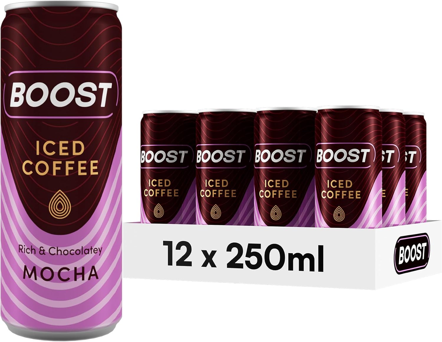 Boost Iced Coffee Mocha, 12 x 250 ml, Ready-To-Drink Cold Brew Coffee Drink, The Perfect Caffeine Boost, A Rich & Chocolately Blend of 100% Arabica and Robusta Beans with Cocoa and Milk-0