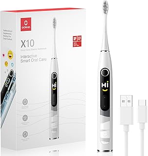 Oclean X10 Smart Sonic Electric Toothbrush with Colour Screen, 5 Modes 5 Intensity, Maglev Motor 40,000 RPM, View/Response Emoji Electric Toothbrush (Grey)