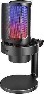 FIFINE Gaming Streaming Microphone, USB PC Desktop Mic with Controllable RGB, Mute Tap, Monitoring Headphone Jack, Gain Knob for Mac/PS4/PS5, Computer Condenser Mic for Video Podcasting Chatting-A8